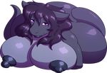  2017 big_breasts big_butt blue_scales breasts butt huge_breasts huge_butt impaledwolf looking_at_viewer lying nipples nude purple_eyes reptile scales scalie sitting snake solo teasing thick_thighs translucent 