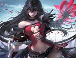  armor artist_name bandaged_arm bandages banned_artist bare_shoulders belly belt black_hair braid breasts chain claws coat highres long_hair medium_breasts navel sakimichan solo tales_of_(series) tales_of_berseria text_focus velvet_crowe 
