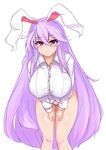  animal_ears ass_visible_through_thighs bangs blush breasts bunny_ears commentary_request cowboy_shot dress_shirt hair_between_eyes highres huge_breasts leaning_forward long_hair long_sleeves looking_at_viewer no_pants panties purple_hair red_eyes reisen_udongein_inaba shirt sidelocks smile solo sprout_(33510539) swept_bangs touhou underwear very_long_hair white_panties white_shirt 