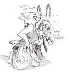  absurd_res anthro arctic_fox blush canine clothed clothing dialogue disney dress duo female fox hi_res jack_savage lagomorph male mammal necktie panic rabbit saucerer skye_(zootopia) text traditional_media_(artwork) zootopia 