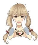  blonde_hair blush bow braid brown_eyes effie_(fire_emblem) fire_emblem fire_emblem_echoes:_mou_hitori_no_eiyuuou heart heart_hands kyou_(ningiou) long_hair open_mouth portrait solo_focus transparent_background twin_braids 