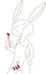  anthro cain_(weaver) erection fan_character fur hand_on_hip lagomorph male mammal nipples nude paintbrush penis rabbit simple_background solo the_weaver tongue tongue_out white_background 