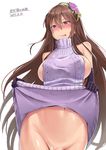  :p bare_shoulders black_gloves blush breasts brown_hair dated elbow_gloves flower gloves granblue_fantasy groin hair_flower hair_ornament heart heart-shaped_pupils highres huge_breasts long_hair looking_at_viewer meme_attire navel nipple_slip nipples no_bra no_panties pussy rosetta_(granblue_fantasy) saliva simple_background smile solo surock symbol-shaped_pupils tongue tongue_out twitter_username virgin_killer_sweater white_background 