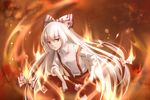  :| artist_name bow burning closed_mouth collared_shirt commentary cowboy_shot dated eyebrows_visible_through_hair fiery_background fire fujiwara_no_mokou hair_bow hand_in_pocket long_hair looking_at_viewer multi-tied_hair ofuda_on_clothes pants qing_yang red_eyes red_pants shirt sleeves_rolled_up solo suspenders touhou v-shaped_eyebrows very_long_hair white_bow white_hair white_shirt 
