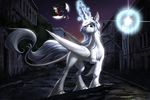 blue_eyed equine fan_character feathered_wings feathers female feral hair hooves horn magic mammal my_little_pony mykegreywolf night nude outside sky solo standing star starry_sky whie_fur white_feathers white_hair winged_unicorn wings 