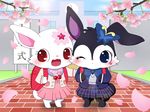  2girls artist_request character_reuqest furry jewelpet multiple_girls rabbit red_eyes ruby_(jewelpet) school_uniform 