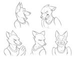  angry anthro canine clothed clothing disney dress ear_piercing expressions fan_character female fox frown grin jewelry mammal monochrome nakhta necklace piercing smile solo surprise temiree zootopia 