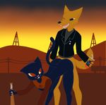  baseball_bat beverage bottomless breasts butt canine cat clothed clothing clothing_lift feline female fox from_behind_position gravyfox gregg_(nitw) interspecies mae_(nitw) male male/female mammal night_in_the_woods nude outside sex shirt shirt_lift snack_falcon soda sunset 