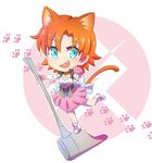  animal_ears aqua_eyes cat_ears cat_tail chibi commentary_request iesupa nora_valkyrie orange_hair paw_pose paw_print rwby solo tail warhammer weapon 