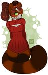 2017 candykittycat clothed clothing female green_eyes hands_behind_back horsie keyhole_turtleneck looking_at_viewer mammal pandaren red_panda smile sweater video_games warcraft 
