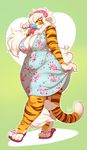  2017 5_fingers anthro big_breasts braided_hair breasts buxbi buxbi_(character) cleavage clothed clothing feline female food fur hair looking_at_viewer mammal orange_fur popsicle signature slightly_chubby solo standing stripes sucking thick_thighs tiger url voluptuous watermark white_hair wide_hips yellow_eyes 