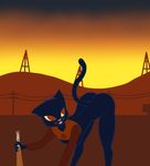  baseball_bat bottomless breasts butt cat clothed clothing clothing_lift feline female gravyfox mae_(nitw) mammal night_in_the_woods nude outside shirt shirt_lift sunset 