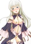  blue_eyes blush breasts chain collar frills linked_piercing long_hair looking_at_viewer nipple_piercing nipples okina_(805197) open_mouth original piercing revealing_clothes silver_hair small_breasts smile solo 