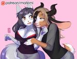  anthro big_breasts blush breast_fondling breasts caprine clothed clothing duo feline female fondling goat hand_on_breast horn male male/female mammal matemi open_mouth smile standing 