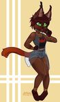  anthro big_eyes clothed clothing feline female fur hair honesty_(artist) mammal simple_background smile solo wide_hips 