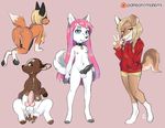  anthro balls canine clothed clothing collar erection girly group looking_at_viewer male mammal matemi multiple_images nipple_piercing nipples nude piercing slightly_chubby smile 