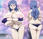  1girl areola_slip areolae ass bad_anatomy bikini blue_eyes blue_hair breasts butt_crack cleavage fairy_tail gigantic_breasts greengiant2012 juvia_loxar nipples skindentation tagme thigh_gap 