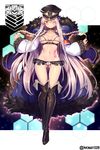  armband artist_name ass_visible_through_thighs bikini boots bra breasts character_name choker closed_mouth coat commentary_request crotchless_panties cupless_bra frilled_panties frills full_body fur_collar fur_trim german_clothes girls_frontline hat highres kar98k_(girls_frontline) knee_boots long_hair long_sleeves looking_at_viewer medium_breasts one_eye_closed panties peaked_cap purple_hair pussy red_eyes robe shennai_misha solo standing sweat swimsuit tattoo thigh_boots thighhighs underwear very_long_hair wide_sleeves 