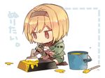  blonde_hair bucket chibi djeeta_(granblue_fantasy) gold_bar granblue_fantasy hairband lowres nozomu144 paint paintbrush short_hair thief_(granblue_fantasy) 