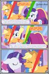  applejack_(mlp) blonde_hair blue_eyes comic earth_pony equine female feral friendship_is_magic green_eyes gutovi-kun hair horn horse mammal my_little_pony pony purple_hair rarity_(mlp) unicorn 