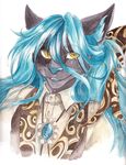  anthro clothed clothing feline fur hair jewelry looking_at_viewer male mammal necklace smile solo sunnyowi traditional_media_(artwork) 