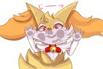  2017 alpha_channel bell braixen breaking_the_fourth_wall canine cute fangs female fox fur japanese_text looking_at_viewer mammal nintendo nude orange_fur pok&eacute;mon red_eyes solo text translation_request unknownlifeform video_games white_fur yellow_fur 