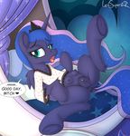  2017 anus canterlot dialogue english_text equine female friendship_is_magic hair horn inside lord_superstar lying mammal my_little_pony princess_luna_(mlp) pussy solo spread_legs spreading teats text winged_unicorn wings 