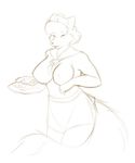  anthro breasts canine clothed clothing cookie female food fox looking_at_viewer mammal red_theme sketch smile solo starfighter topless 