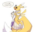  blush butt data_(wouhlven) dialogue digimon english_text eyewear fan_character female glasses open_mouth renamon simple_background solo text tongue virgin_killer_sweater white_background wouhlven 