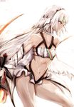  altera_(fate) bandeau bangs bare_shoulders blunt_bangs breasts choker collarbone commentary_request cowboy_shot dark_skin detached_sleeves dyolf fate/extella fate/extra fate/grand_order fate_(series) from_side holding holding_sword holding_weapon long_sleeves looking_away navel parted_lips photon_ray profile red_eyes revealing_clothes short_hair silver_hair small_breasts solo stomach sword thighs veil weapon 