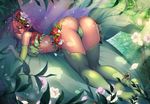  agarest_senki agarest_senki_(series) ass blush breasts detached_sleeves fairy fairy_wings flower full_body green_legwear green_panties hair_between_eyes hair_flower hair_ornament kashi_kosugi lavinia_(agarest_senki) leaf leaf_bra leaf_panties leaf_print long_hair long_pointy_ears looking_at_viewer looking_back medium_breasts no_shoes nose_blush open_mouth panties pointy_ears print_panties red_hair solo sparkle spiked_hair thighhighs thong top-down_bottom-up underwear wings yellow_eyes 