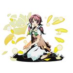  brown_hair divine_gate dress full_body hair_ornament head_tilt high_heels kneeling long_hair looking_at_viewer official_art open_mouth pink_eyes robin_(divine_gate) shadow solo transparent_background twintails ucmm 