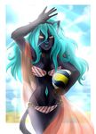 anthro beach bikini clothing feline female lens_flare looking_at_viewer mammal open_mouth seaside smile solo standing sunnyowi swimsuit 