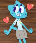  &lt;3 2017 anthro blue_fur cartoon_network cat clothing digital_media_(artwork) eyelashes feline female flutteringpie fur mammal nicole_watterson paper_doll pin pose raised_tail shirt simple_background skirt smile solo standing teeth the_amazing_world_of_gumball whiskers wood 