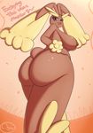  2017 anthro areola big_breasts big_butt breasts butt chowdie dialogue english_text eyelashes female huge_butt lagomorph looking_at_viewer looking_back lopunny mammal nintendo pok&eacute;mon presenting presenting_hindquarters rear_view seductive solo text video_games 