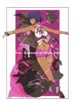  1girl :d absurdres alolan_golem barbaracle black_hair border bracelet carbink cccacademia character_name commentary_request earrings highres jewelry leglet looking_to_the_side lycanroc lycanroc_(dusk) lycanroc_(midday) lycanroc_(midnight) navel necklace olivia_(pokemon) open_mouth outstretched_arms pokemon pokemon_(creature) pokemon_sm purple_background purple_shorts shirt short_hair short_shorts shorts signature sleeveless sleeveless_shirt smile teeth white_border 