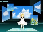  artist_request closed_eyes cloud dress flower happy kagamine_rin ribbon sky solo vocaloid water 