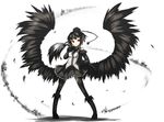  arm_warmers bad_id bad_pixiv_id black black_hair boots ganesagi hat looking_at_viewer low_wings red_eyes shameimaru_aya solo thighhighs touhou wings winter_clothes 