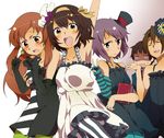  3girls akiyama_mio akiyama_mio_(cosplay) asahina_mikuru blue_legwear blush breast_grab breasts cosplay crossdressing don't_say_&quot;lazy&quot; dress fingerless_gloves gloves grabbing green_legwear hat hatsuka_nezumi hirasawa_yui hirasawa_yui_(cosplay) k-on! koizumi_itsuki kotobuki_tsumugi kotobuki_tsumugi_(cosplay) kyon mini_hat mini_top_hat multiple_boys multiple_girls nagato_yuki pantyhose parody striped striped_legwear suzumiya_haruhi suzumiya_haruhi_no_yuuutsu tainaka_ritsu tainaka_ritsu_(cosplay) top_hat v vertical-striped_legwear vertical_stripes 