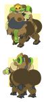 2019 2_horns absurd_res areola belly big_breasts big_butt blizzard_entertainment breasts brown_areola brown_body brown_breasts brown_eyelids brown_nipples butt digital_drawing_(artwork) digital_media_(artwork) duo female female_taur fingers flat_colors green_horn grey_belly hi_res horn huge_butt looking_at_viewer machine metallic_body multicolored_body nipples obese obese_female obese_taur omnic orisa_(overwatch) overwatch overweight overweight_female overweight_taur quadruped rear_view robot_taur simple_background standing taur theannoyingnpc thick_thighs three-quarter_view