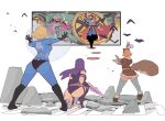  7_passes absurdres animal_ears ass avengers_(series) blonde_hair blue_leotard breasts brown_tail doctor_strange elbow_gloves fantastic_four fluffy_tail gloves helmet highleg highleg_leotard highres jacket large_tail leotard long_hair marvel marvel_rivals michel_teru psylocke purple_hair sash short_hair slingshot_(weapon) squirrel squirrel_ears squirrel_girl squirrel_girl_(marvel) squirrel_tail sue_storm superhero_costume tail thighhighs thor_(jane_foster) tippy-toe x-men 