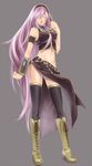  bad_id bad_pixiv_id boots closed_eyes fujiwara full_body long_hair megurine_luka midriff navel pink_hair side_slit simple_background solo thighhighs very_long_hair vocaloid wind wind_lift zettai_ryouiki 