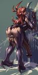  amaha_masane ass black_sclera cum futanari highres huge_nipples huge_penis large_penis long_hair masane_amaha mikoyan nipples penis pussy pussy_juice red_hair solo testicles tongue vagina witchblade 