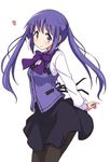  black_legwear black_ribbon black_skirt blush cosplay eyebrows_visible_through_hair gochuumon_wa_usagi_desu_ka? heart hinata_yukari long_hair long_sleeves looking_at_viewer mel_(melty_pot) pantyhose purple_eyes purple_hair rabbit_house_uniform ribbon seiyuu_connection skirt smile solo taneda_risa tedeza_rize tedeza_rize_(cosplay) thighhighs twintails yuyushiki 