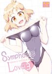  ass_visible_through_thighs bare_shoulders blonde_hair competition_swimsuit grey_swimsuit looking_at_viewer lydian_academy_swimsuit navel one-piece_swimsuit open_mouth orange_eyes senki_zesshou_symphogear short_hair solo swimsuit tachibana_hibiki_(symphogear) thigh_gap zetsumu 