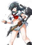  bad_id bad_pixiv_id belt belt_pouch clenched_hands dakku_(ogitsune) eyepatch green_eyes green_hair hat kantai_collection kiso_(kantai_collection) midriff navel necktie pauldrons pouch rigging school_uniform serafuku short_hair skirt solo torpedo turret 