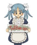  blue_eyes blue_hair commentary hair_ornament kasuga_(kasuga39) lowres maid open_mouth pantyhose puzzle_piece sign solo tears transparent_background twintails wikipe-tan wikipedia 