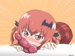  animal bat_hair_ornament bestiality big-nty blush dog dog_(gabriel_dropout) dog_penis fellatio gabriel_dropout hair_ornament hetero knotted_penis kurumizawa_satanichia_mcdowell oral penis red_eyes red_hair tongue tongue_out 