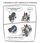  alien autobot aww blue_eyes comic confusion cute cybertronian dialogue digital_media_(artwork) english_text female group holding_object horn humanoid humor jazz_(transformer) living_machine machine male not_furry open_mouth pollution-of-subterranean-waters prowl_(transformer) robot simple_background smile strongarm_(character) text transformers white_background 