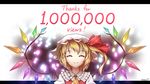  ^_^ artist_name ascot blonde_hair border closed_eyes commentary crystal english flandre_scarlet hat hat_ribbon looking_at_viewer minust mob_cap puffy_short_sleeves puffy_sleeves red_ribbon ribbon shirt short_hair short_sleeves side_ponytail smile solo text_focus thank_you touhou upper_body vest wings 